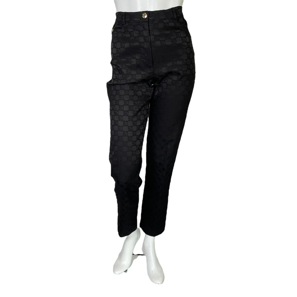 St. John Designer Straight Leg Black Jacquard Textured Pants 12